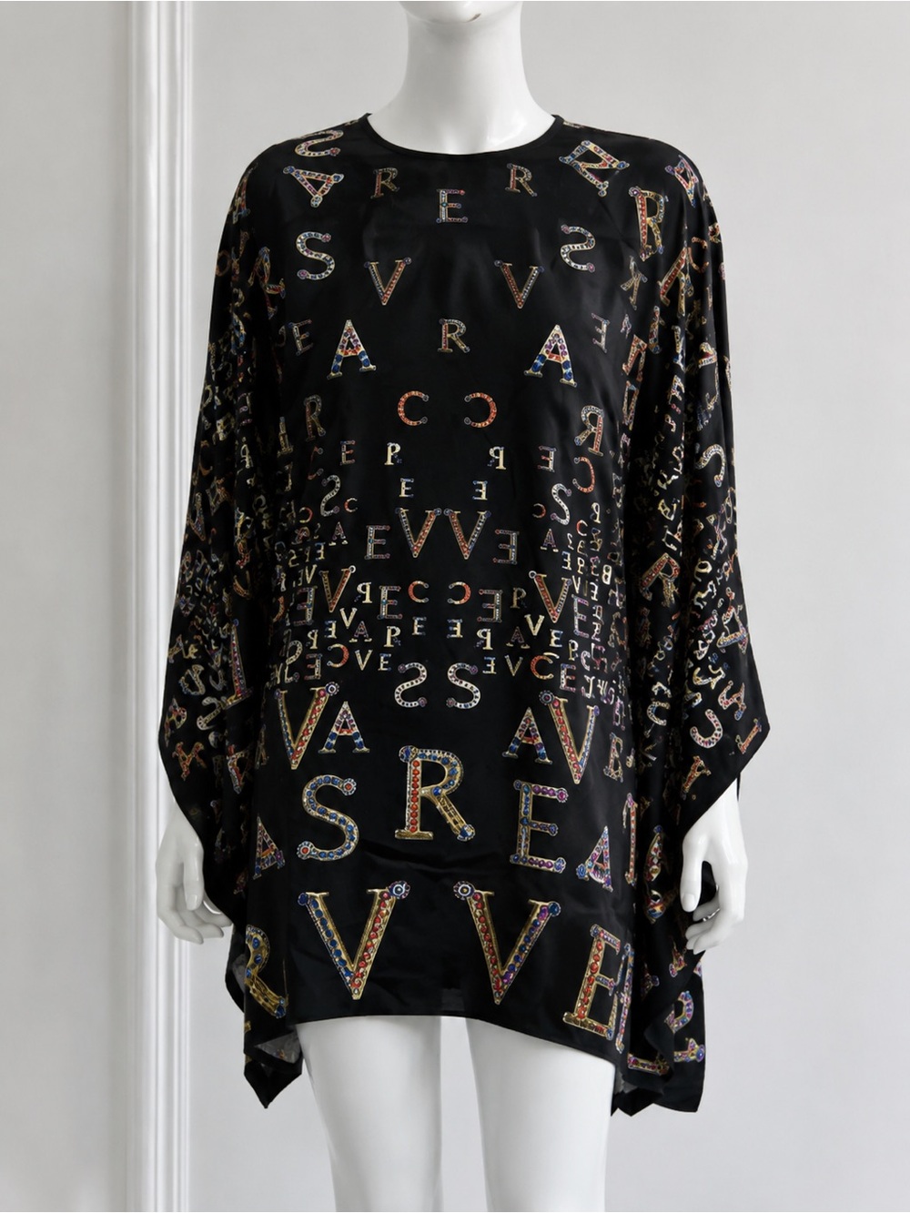 Versace Black Silk Logo-Print Tunic